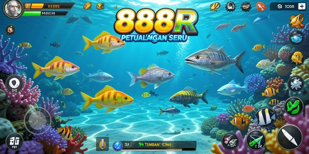 Tampilan gameplay seru dalam 888R saat menembak ikan.