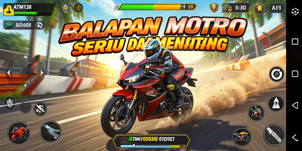 Tampilan gameplay seru balapan motor di ATM138 dengan grafis memukau.