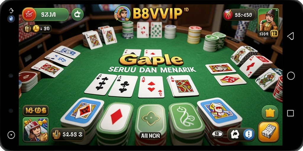 Tampilan gameplay menegangkan dalam permainan Gaple B8VIP.