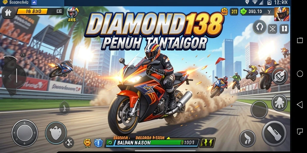 Tangkapan layar menunjukkan balapan seru dengan motor cepat di lintasan yang menantang.