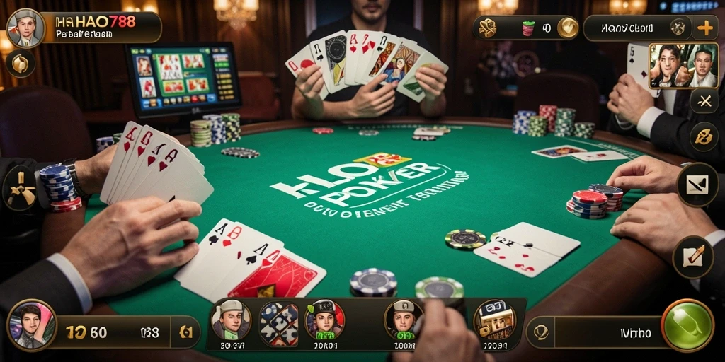 Screenshot gameplay HAO788 menampilkan aksi seru permainan Poker.