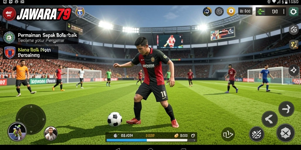 Tampilan menarik dari gameplay JAWARA79 dengan aksi sepak bola mendebarkan.