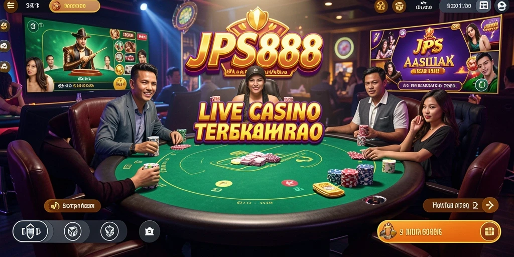 Screenshot JPS888 menampilkan dealer langsung dan suasana kasino yang hidup.