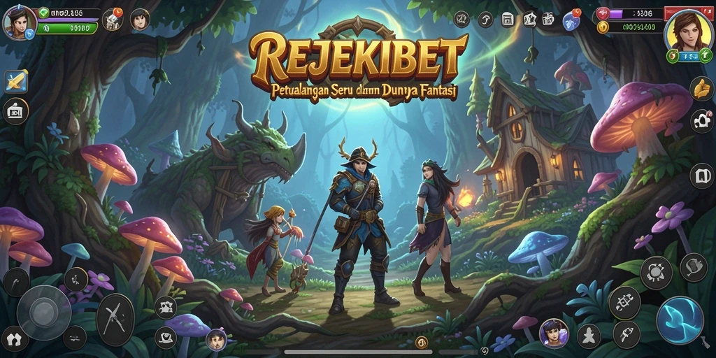 Screenshot gameplay REJEKIBET dengan karakter menjelajahi dunia petualangan.