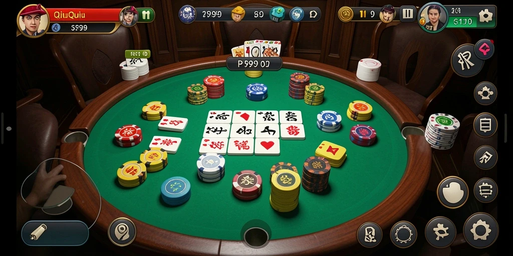 Screenshot menampilkan aksi seru dalam permainan QiuQiu.